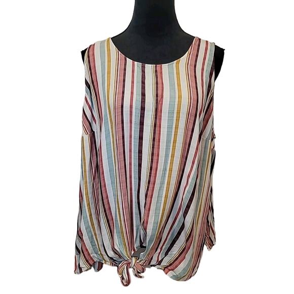 Lane Bryant Woven Sleeveless Striped Top Multicolor knotted Tie Front Size 22 - Picture 1 of 8